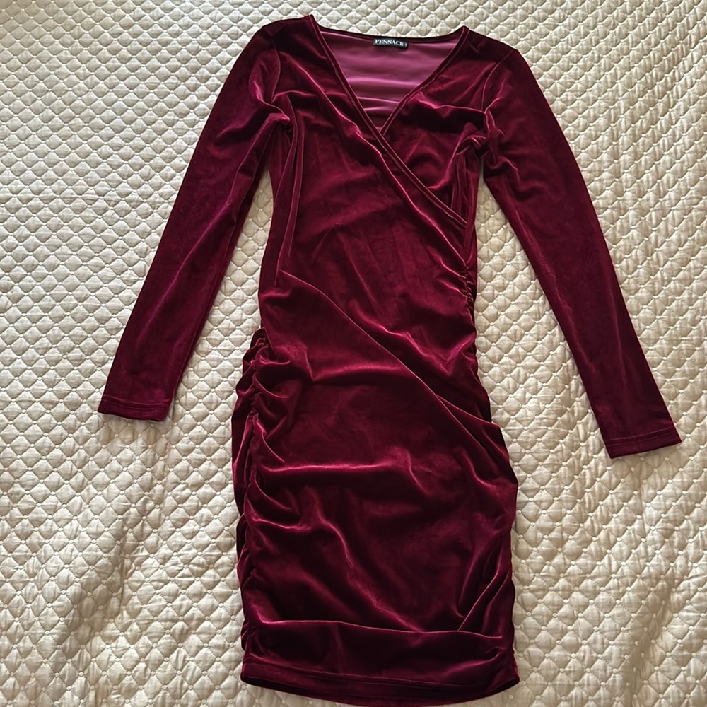 Burgundy Holiday dress velvet - size S - new